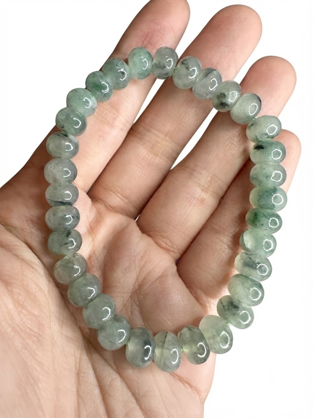 7 inch Jadeite Bracelet with Green Spotty Veins 8.3mm